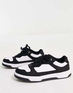 Черно-белые контрастные кроссовки со вставками New Look