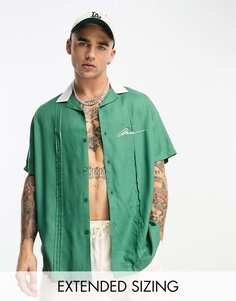 Свободная зеленая рубашка для боулинга с вышивкой на груди ASOS DESIGN Revere