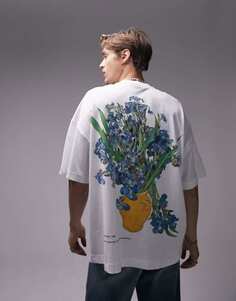 Белая футболка оверсайз Topman с принтом Irises Mans в сотрудничестве с Музеем Ван Гога