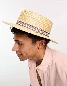 Соломенная шляпа-канотер Boardmans с полосатой отделкой