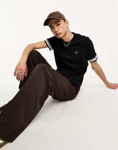 Черная футболка из пике с эффектным краем Fred Perry