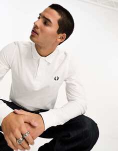 Белая однотонная рубашка-поло с длинными рукавами Fred Perry