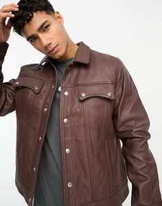 Темно-коричневая кожаная куртка в стиле вестерн с двойным карманом Bolongaro Trevor