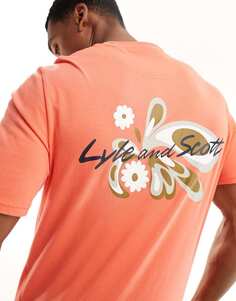Оранжевая футболка с принтом на спине Lyle &amp; Scott