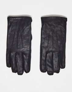 Черные кожаные классические перчатки French Connection