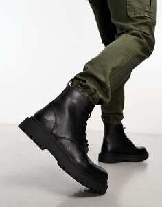 Черные массивные ботинки на шнуровке Pull&amp;Bear