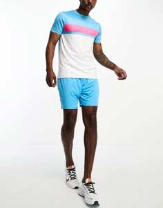 Комплект из теннисной футболки и шорт белого и бирюзового цвета Threadbare Fitness