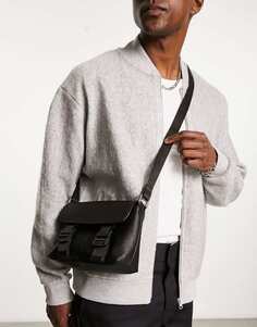 Черная сумка через плечо из натуральной кожи с зажимами ASOS DESIGN