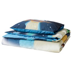 Комплект детского постельного белья Ikea Aftonsparv Space, 2 предмета, 150x200/50x60 см, синий