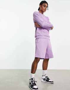 Фиолетовый спортивный костюм со свитшотом и шортами оверсайз ASOS DESIGN