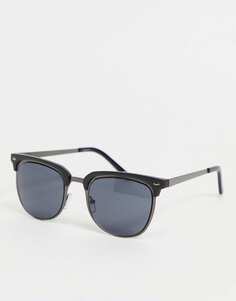 Металлические солнцезащитные очки в стиле ретро с дымчатыми линзами ASOS DESIGN металлического и черного матового цвета