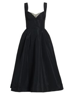 Платье-миди из тафты, украшенное кристаллами Rebecca Vallance, черный