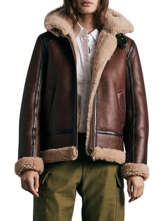 Куртка-авиатор из овечьей шерсти Stella rag &amp; bone, коричневый