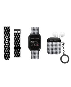 Женские умные часы на силиконовом ремешке черного серебристого цвета с комплектом наушников 34 мм Kendall + Kylie