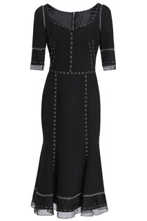 Платье миди из смесовой шерсти со вставками из органзы DOLCE &amp; GABBANA, черный