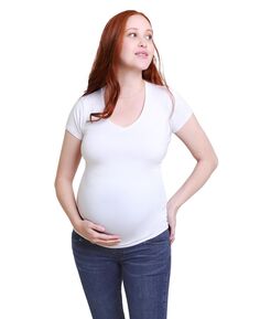 Женская базовая футболка для беременных с короткими рукавами и V-образным вырезом Ingrid + Isabel, белый