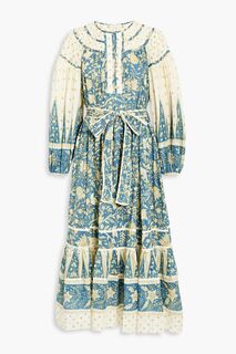 Платье миди Kemala из смесового хлопка и вуали с ярусным принтом ULLA JOHNSON, бензиновый