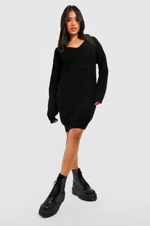 Мини-платье-свитер мини-платья с v-образным вырезом Boohoo, черный