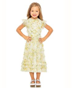 Многоярусное платье миди с высоким воротником и оборками для маленьких девочек MAC DUGGAL