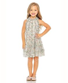Платье трапециевидной формы из сетки с цветочным принтом для маленьких девочек MAC DUGGAL