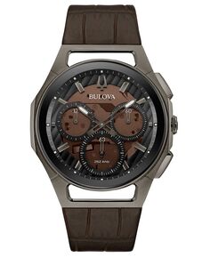 Мужские часы с хронографом Curv Progressive Sport коричневый кожаный ремешок 44 мм Bulova