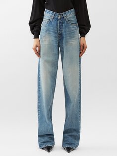 Прямые джинсы макси с v-образным поясом Saint Laurent, синий