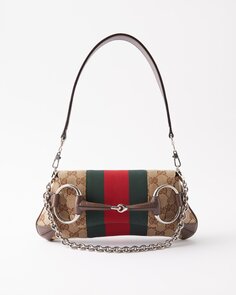 Маленькая холщовая сумка на плечо horsebit с узором gg-supreme Gucci, бежевый