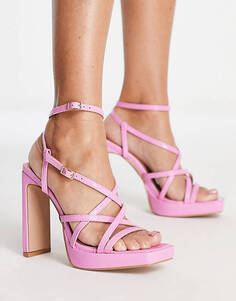 Розовые босоножки на каблуке с ремешками Simmi London