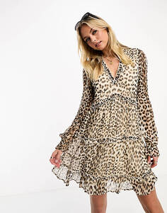 Многослойное платье мини с оборками Vero Moda с леопардовым принтом