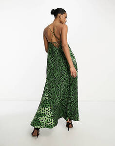 Платье-комбинация макси цвета хаки с анималистическим принтом River Island Tall