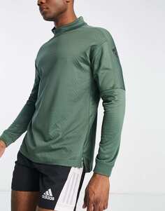 Зеленая теплая футболка с воротником-стойкой и длинными рукавами adidas Training Strength