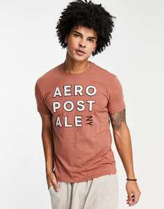 Коричневая футболка с крупным логотипом Aeropostle Aeropostale