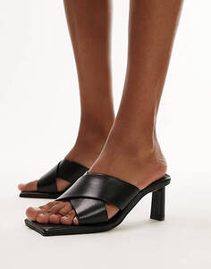 Черные кожаные мюли премиум-класса на каблуке с квадратным носком Topshop Cali