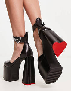 Черные туфли на каблуке на платформе с пряжкой в форме сердца Lamoda Rodeo