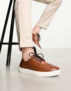 Светло-коричневые туфли-броги на шнуровке из искусственной кожи ASOS DESIGN