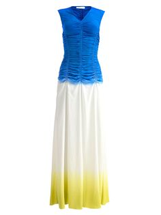 Платье макси с рюшами, окрашенное методом погружения Marina Moscone, синий