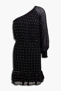 Платье мини из шелкового крепона с украшением на одно плечо RETROFÊTE, черный