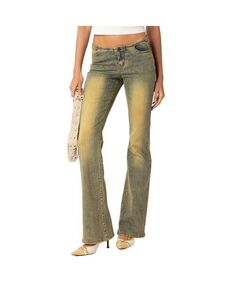 Женские потертые расклешенные джинсы Maris с низкой посадкой Edikted, синий