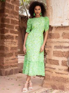 Платье миди с цветочным принтом и оборкой Ro&amp;Zo, зеленый Ro&Zo