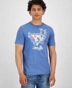 Мужская футболка с круглым вырезом и короткими рукавами Blue Lagoon с треугольным логотипом GUESS