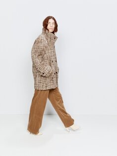 Короткое пальто-одеяло из букле с воротником-воронкой Raey, коричневый