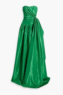 Плиссированное платье без бретелек из тафты Rhea Costa, зеленый
