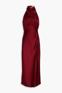 Платье миди из шелкового атласа с вырезом халтер и вырезом NICHOLAS, бордовый