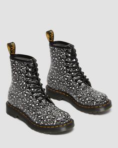 1460 Женские гладкие кожаные ботинки на шнуровке с леопардовым принтом Dr. Martens