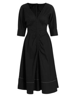 Платье миди из поплина с V-образным вырезом и пышными рукавами Proenza Schouler White Label, черный