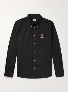 Рубашка из хлопкового поплина с воротником на пуговицах и вышивкой логотипа KENZO, черный