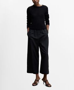 Женские брюки-кюлоты из льняной ткани MANGO, черный