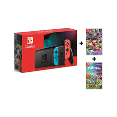 Игровая консоль Nintendo Switch с увеличенной АКБ, Neon Joy-Con + Mario Kart 8 Deluxe + Miitopia, 64 ГБ, черный