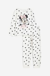 Пижамный комплект H&amp;M Disney Minnie Mouse Jersey, 2 предмета, белый/черный H&M