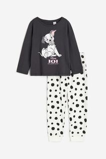 Пижамный комплект H&amp;M Disney 101 Dalmatians Jersey, 2 предмета, темно-серый/белый H&M